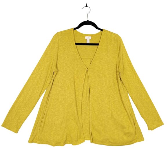 LOGO LORI GOLDSTEIN Mustard One Button Swing Cardigan Lagenlook SIZE MEDIUM - Picture 1 of 11